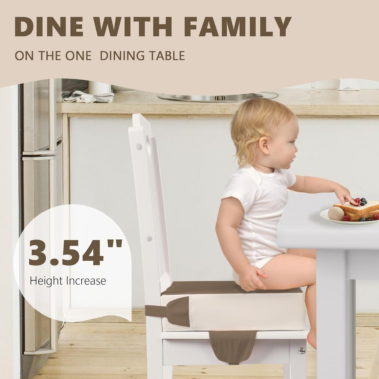 Booster Seat for Kitchen Chair with Adjustable Straps, Toddler Booster Seats for Dining Table Portable for Travel Camping Eating, Booster Cushion for Table for Baby Child Infant Kid Boy Girl