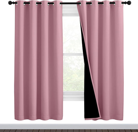 NICETOWN Crystal Pink Full Shade Curtain Panels, Pair of Thermal Insulated & Energy Efficiency Blackout Curtains for Living Room Windows, Lined Silky Performance Window Dressing (46" Wide x 72" Long)
