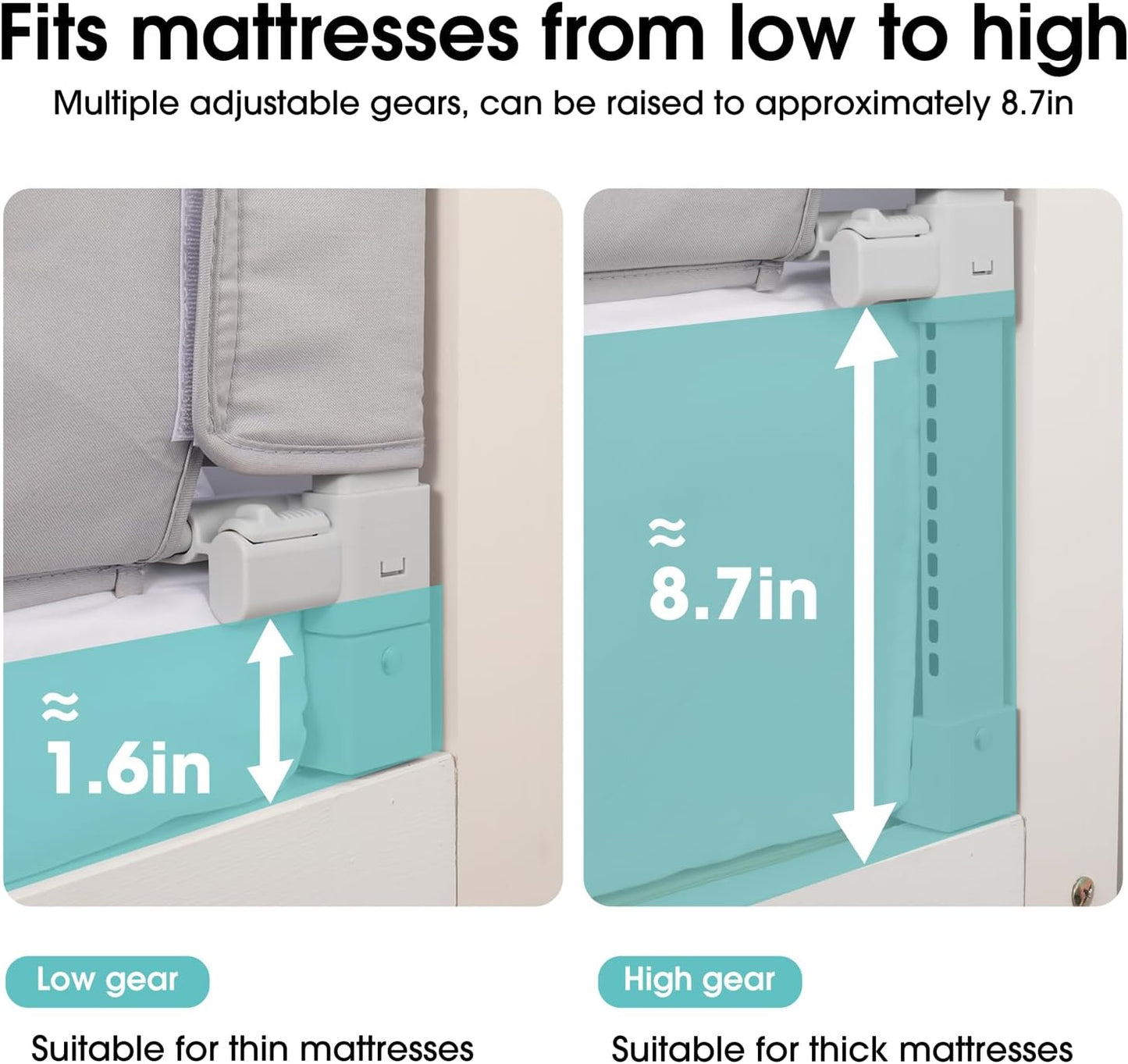 Baby Bed Rail Guard for Toddlers - 58.7" Toddler Bed Rails for Twin, Full, Queen, King Bunk Size Bed Swing Down Bedrail Extral Tall Child Safety Side Railing Guards for Kids
