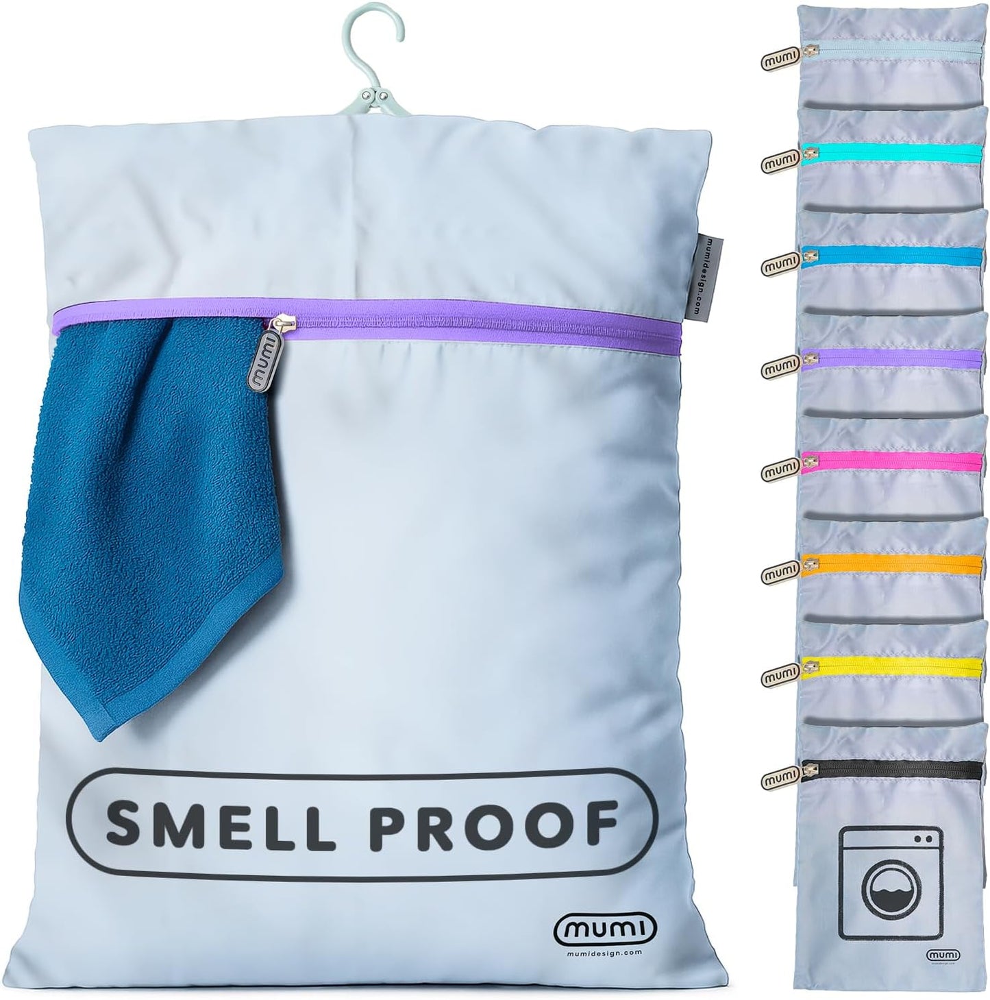 MUMI Travel Laundry Bag – Moisture & Smell-Proof Wash Bag with Folding Hanger & Outer Pouch | Large Washable Bags for Suitcase, Gym & Packing | Clothes Organizer for Trips & Storage - Purple