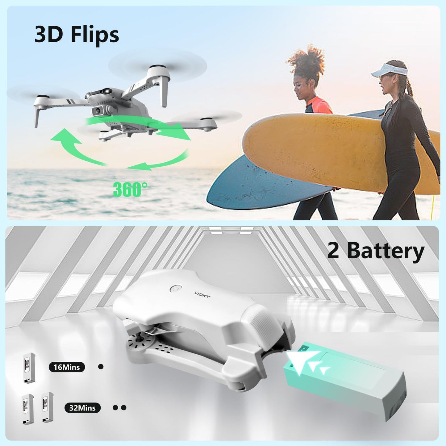 DRONEEYE F10 Foldable Drone with Camera for Adults, Brushless Motor, 1080P HD FPV Live Video, Altitude Hold，Headless Mode,3D Flips, Trajectory Flight, App Control,One Key Start, RC Quadcopter for kids with 2 Batteries