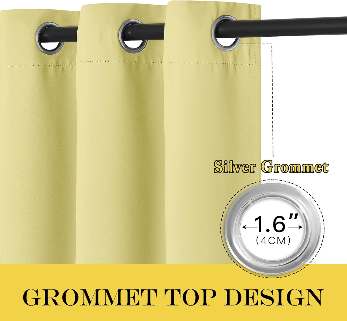 NICETOWN Paler Yellow Room Darkening Curtains 102 inch Length, Grommet Energy Saving Thermal Drapes Sound Reducing Heat Blocking Window Treatments for Living Room, 2 Panels, W52 x L102