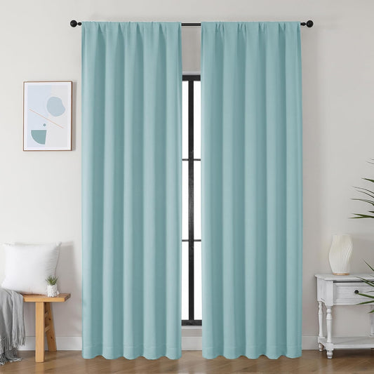 Simplebrand Ava Aqua Blackout Curtains for Bedroom 90 Inches Long 2 Panels Set, Solid Privacy Energy Saving Living Room Window Treatment Curtains Blackout Drapes, W50 x L90 Inch, Aqua