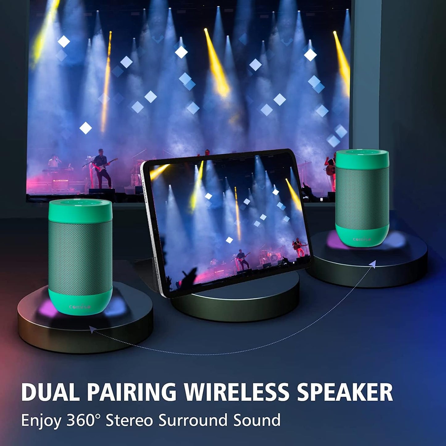 comiso Bluetooth Speaker with IP65 Waterproof,5.3 Bluetooth,TWS Pairing,Support TF Card,Portable Wireless Speaker for iPhone Samsung and More-Green