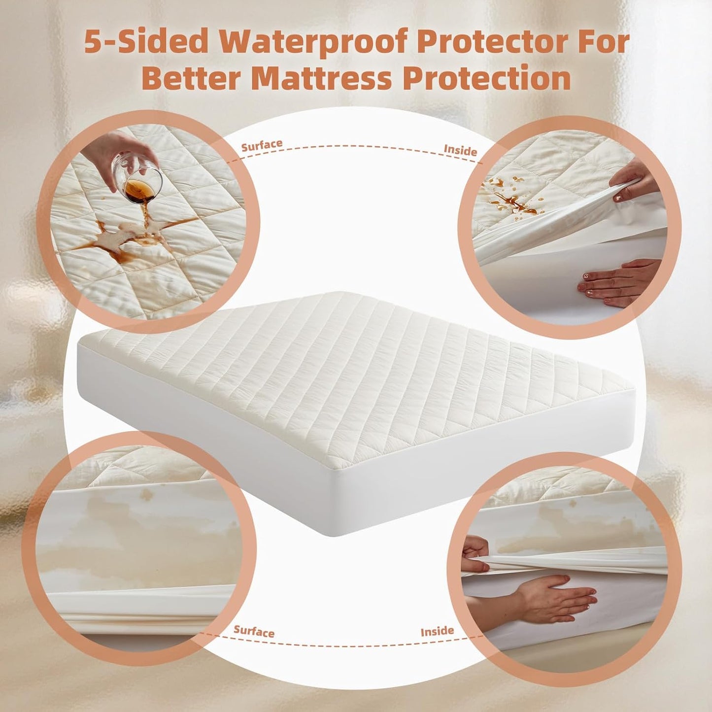 Lofe Organic Cotton Twin Mattress Protector - Top&Side 100% Waterproof Mattress Protector, Breathable Organic Mattress Protectors, Noiseless Twin Mattress Protectors Waterproof 75x39x17 in