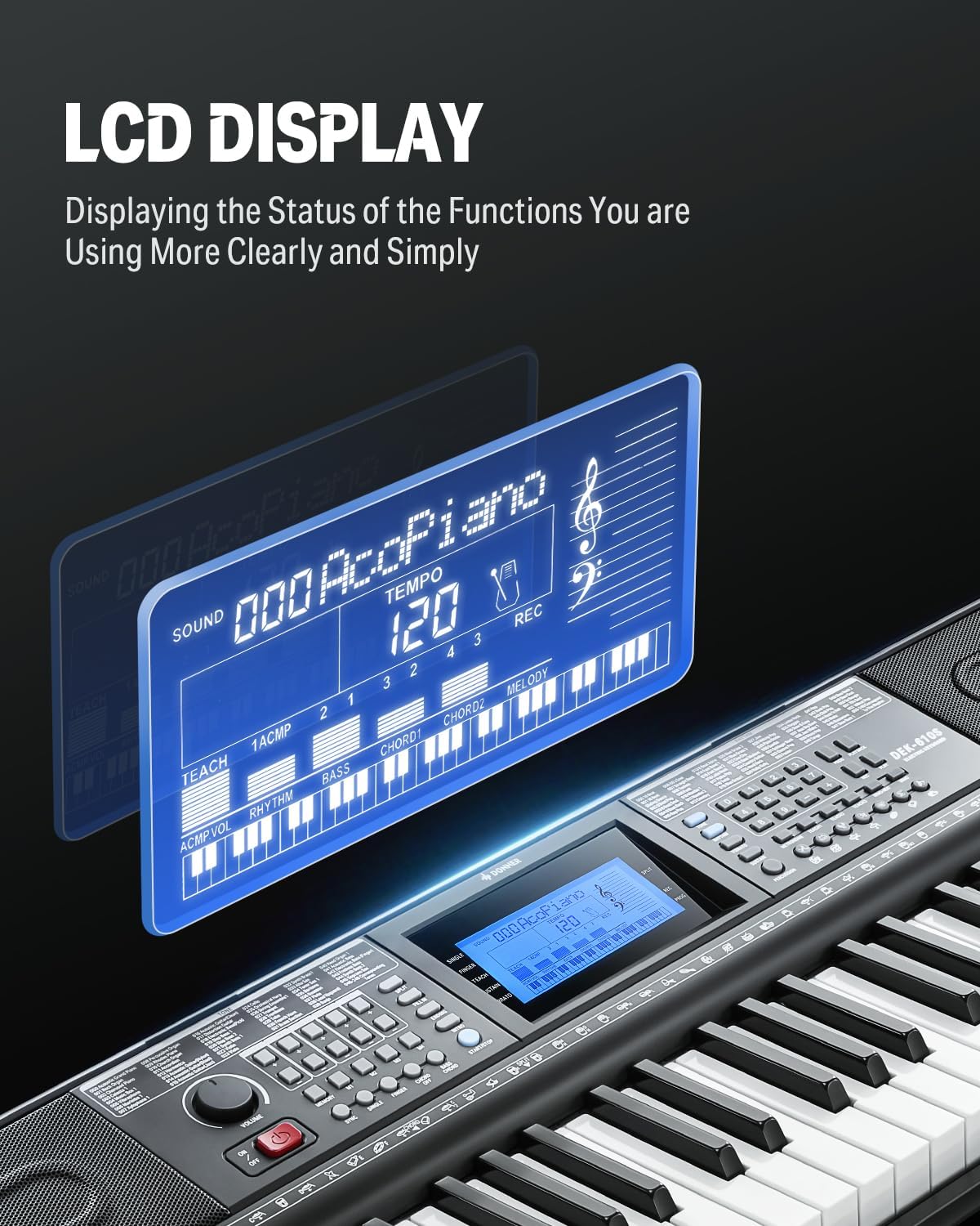 Donner 61 Key Keyboard Piano, Electric Piano Keyboard Kit with 249 Voices, 249 Rhythms - Includes Piano Stand, Stool, Microphone, Gift for Beginners, Black (DEK-610S)