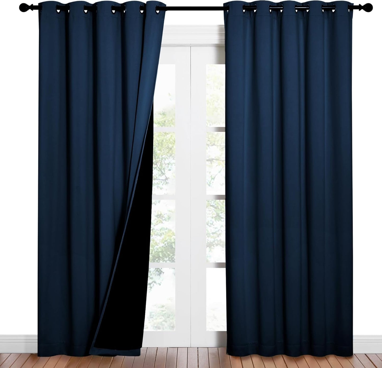 NICETOWN Moroccan Blue Full Shade Curtain Panels, Pair of Energy Smart & Noise Blocking Out Blackout Drapes for Dining Room Window, Thermal Insulated Guest Room Lined Window Dressing(62 x 84 inch)
