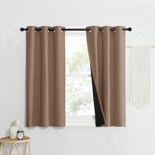 NICETOWN 100% Blackout Curtains Thermal, Noise Reduction and Privacy Curtains for Patio Door, Black Lined Blackout Drapes with Grommet Top, Cappuccino, 1 Pair, W37 x L40