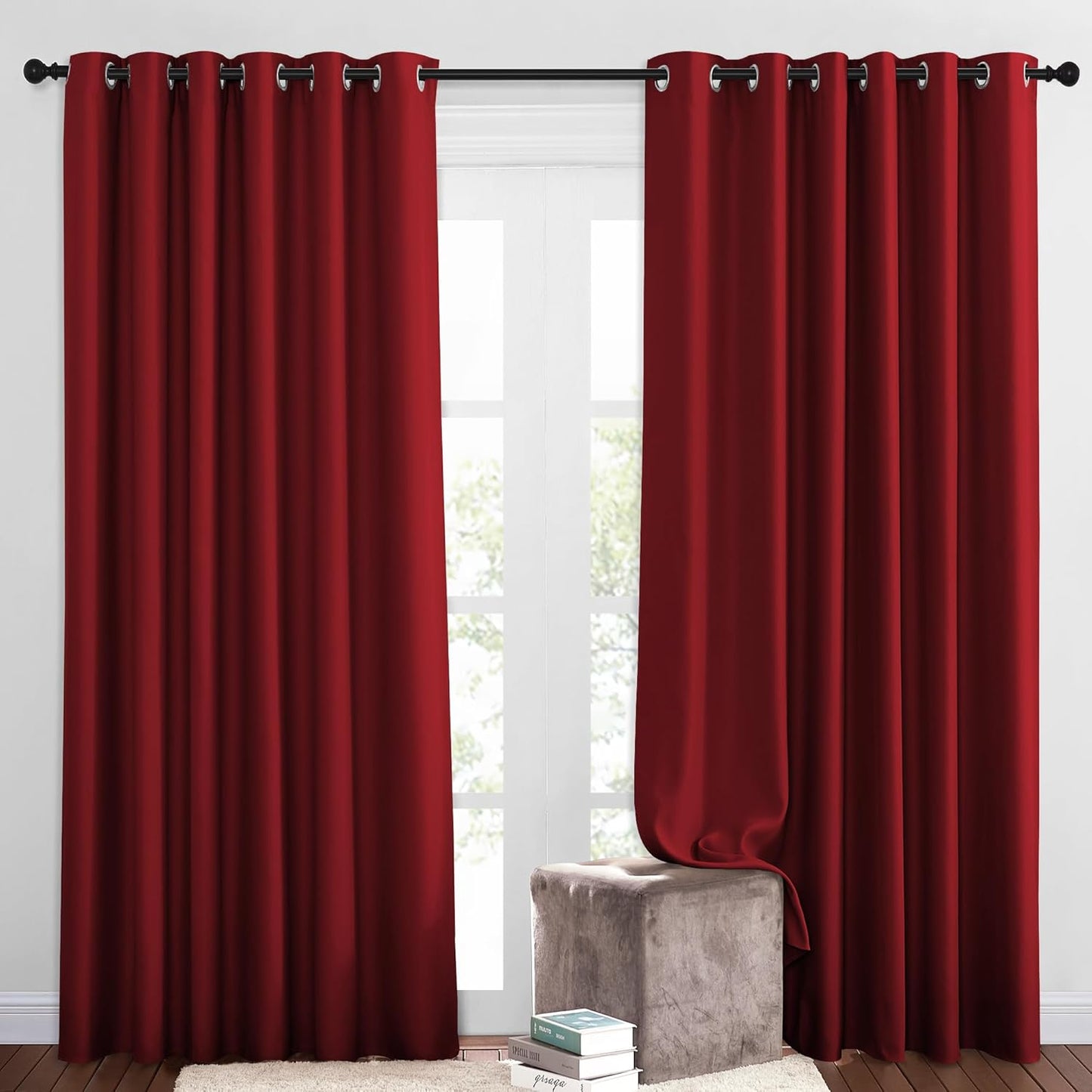 NICETOWN Blackout Patio Curtains for Windows 84 inch Length - Solid Thermal Insulated Grommet Light Reducing Panels Window Treatment for Living Room (Burgundy Red, 2 Panels = 160" Wide)