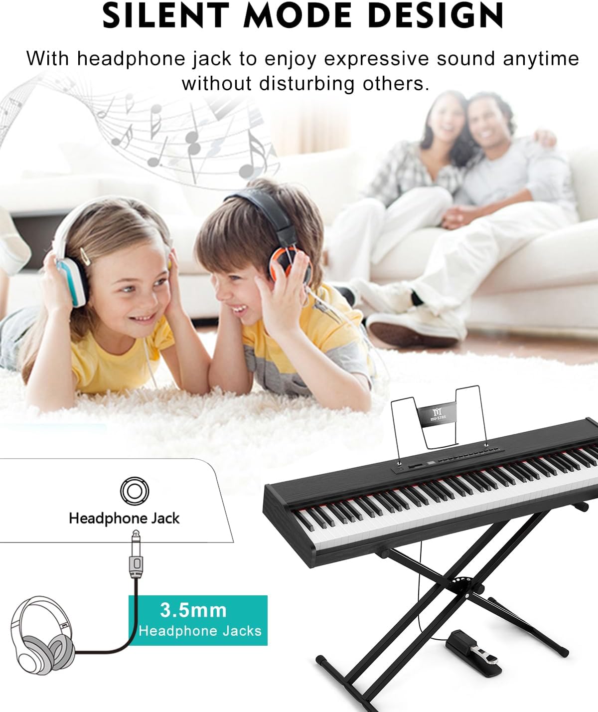 MUSTAR Digital Piano 88 Key Weighted with Stand, 88 Key Semi Weighted Keyboard Piano MEP-900, Portable Electric Piano Keyboard 88 Keys with Bluetooth Connection, Case, Sustain Pedal, MDF, Black