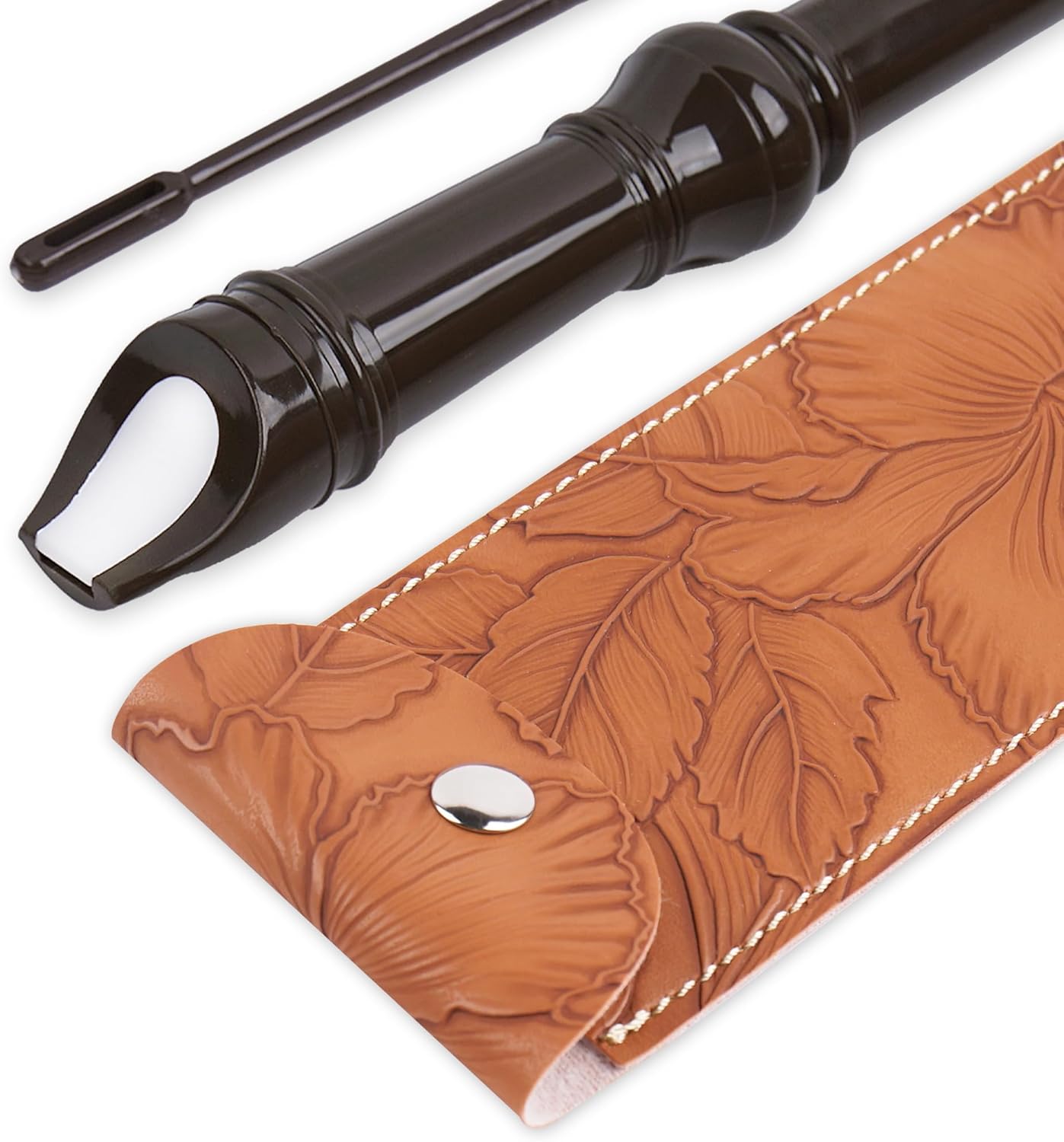 Recorder Instrument for Beginner Kids Adults,8-Hole Soprano Descant Recorder Music Flute with with Cleaning Rod & Leather Case For School Student Home Entertainment(2-Carved Light Brown)