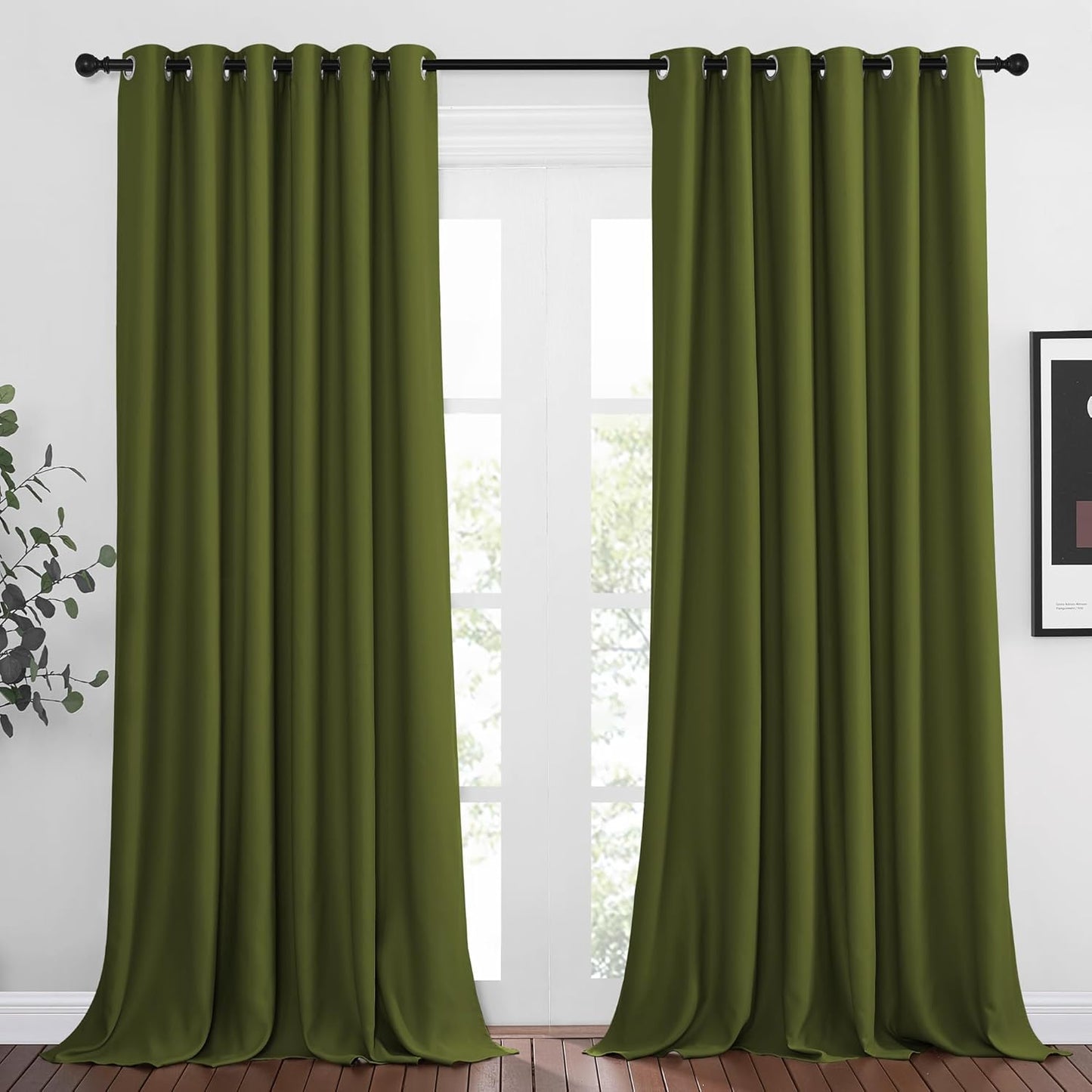NICETOWN Living Room Window Curtain Drapes Extra Long & Wide - Living Room Panels Grommet Top Window Treatment for Hall & Guest Room (W80 x L108, Olive, 2 Pieces)