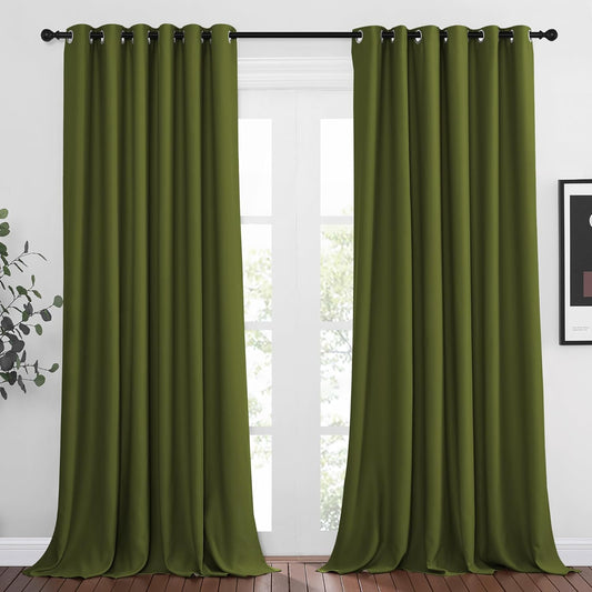 NICETOWN Living Room Window Curtain Drapes Extra Long & Wide - Living Room Panels Grommet Top Window Treatment for Hall & Guest Room (W80 x L108, Olive, 2 Pieces)