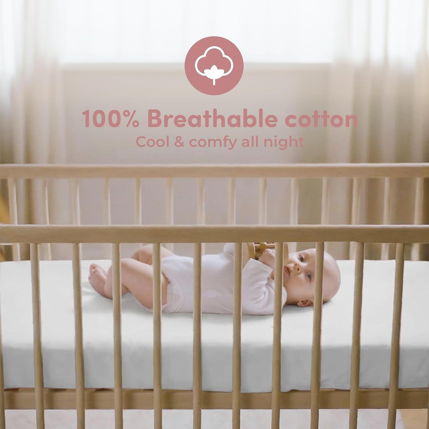 Sweety Fox 2-Pack Cotton Jersey Crib Sheets – Soft Fitted Sheets for Boys and Girls, Mini Crib Sheets, Toddler Bed Sheets (White/Pink)