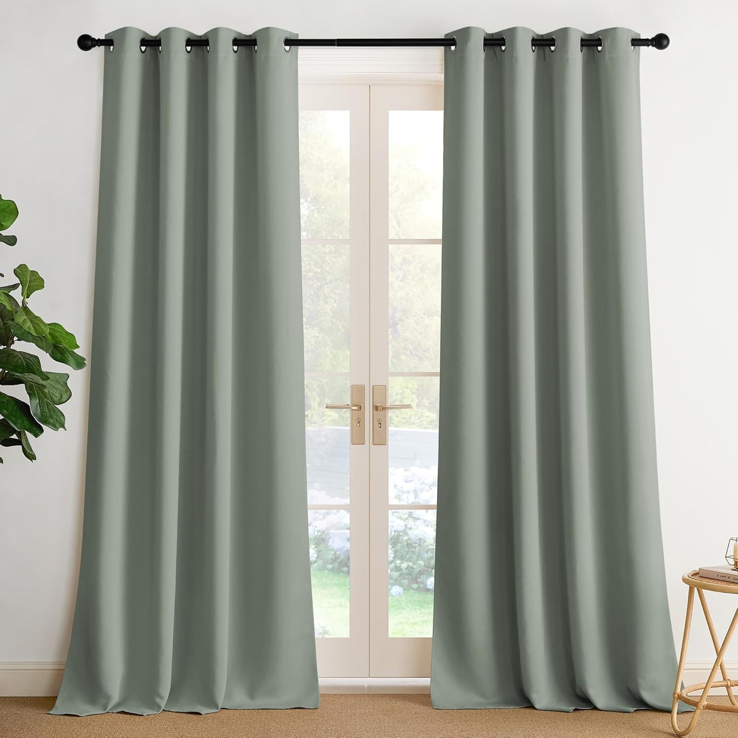 NICETOWN Sage Green Blackout Curtains 102 inch Long, Summer Room Daekening Thermal Insulated Grommet Privacy Energy Saving Shades for Bedroom, Living Room, Laundry, Closet, 2 Panels, W52
