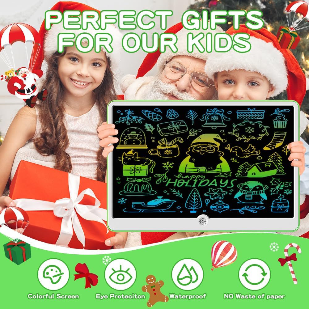 19 Inch LCD Writing Tablet for Kids Ages 3-9, Reusable Doodle Board with Stylus Pen, Type-C Rechargeable Drawing Pad, Educational Travel Toy for Boys & Girls, Perfect Birthday & Holiday Gift Green