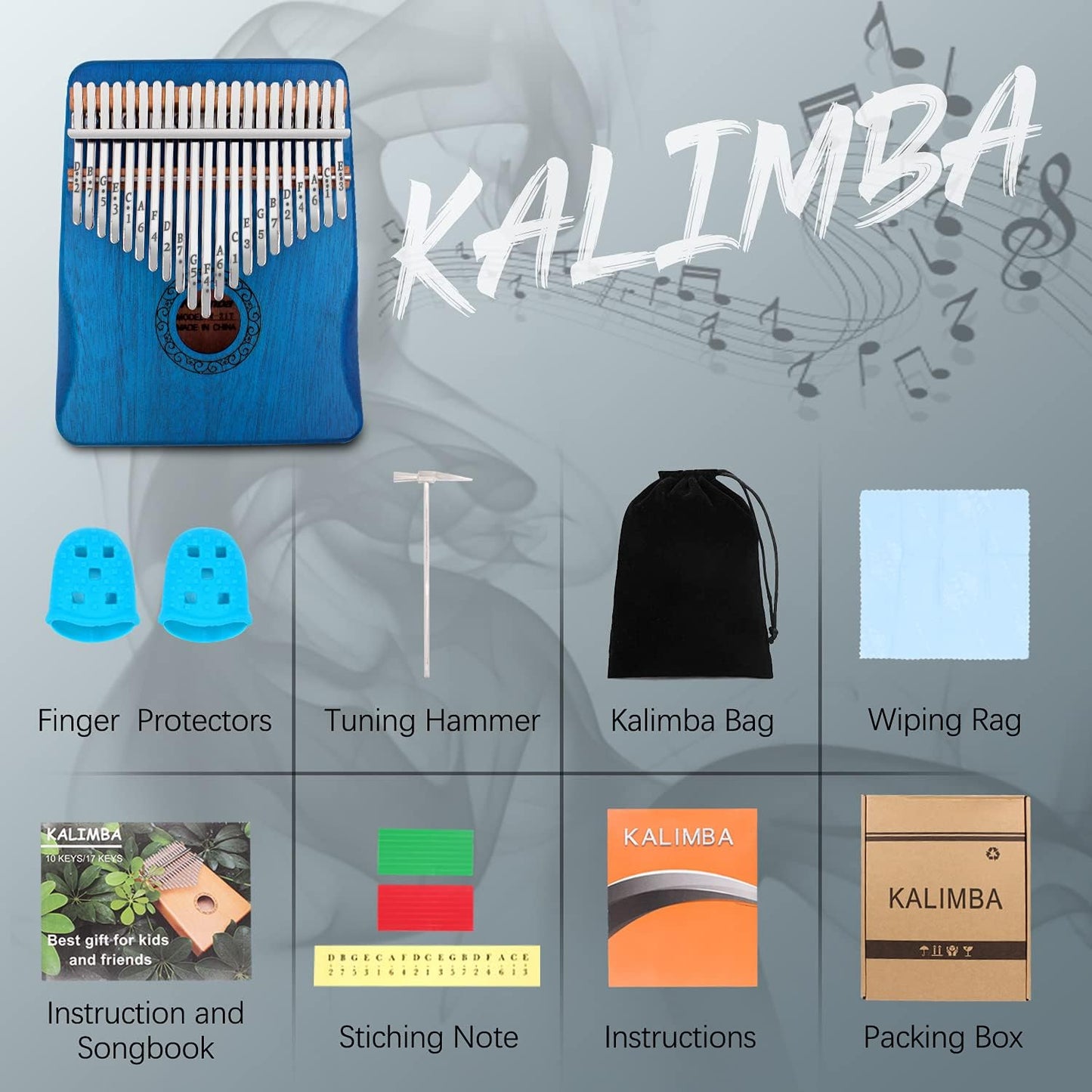 Kalimba Thumb Piano,YUNDIE Portable 21 Keys Mbira Finger Piano with Tune Hammer and Study Instruction,Musical Instruments Gift for Kid Adult Beginners Professional(Blue)