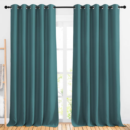 NICETOWN Blackout Room Divider Curtains 118 inches Long 2 Panels, Grommet Sliding Door Curtains Solid Window Treatments Sound Reducing for Living Room, W66 x L118, Sea Teal