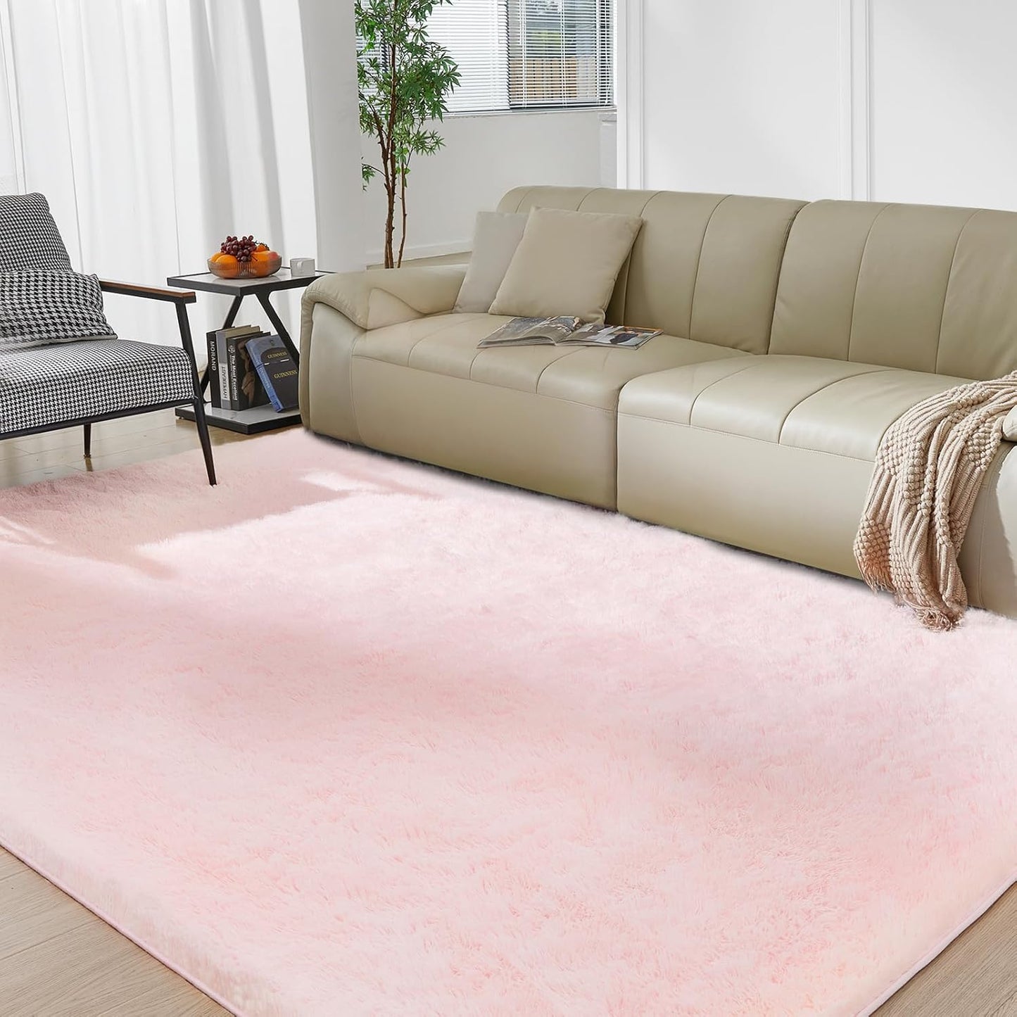 Ultra Soft Rug for Living Room, 4X6 Fluffy Shag Area Rug for Bedroom, Modern Shaggy Carpets Fuzzy Rug for Teens Dorm Nursery Home Decor Aesthetic, Upgrade Anti-Skid Durable, Pink