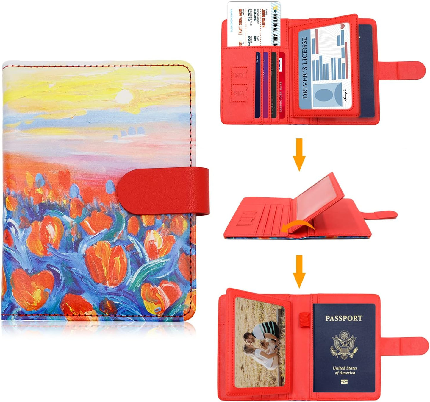 Melsbrinna RFID Passport Holder for Travel, Unisex Adults, Red, PU Leather, RFID Blocking, Passport Cover