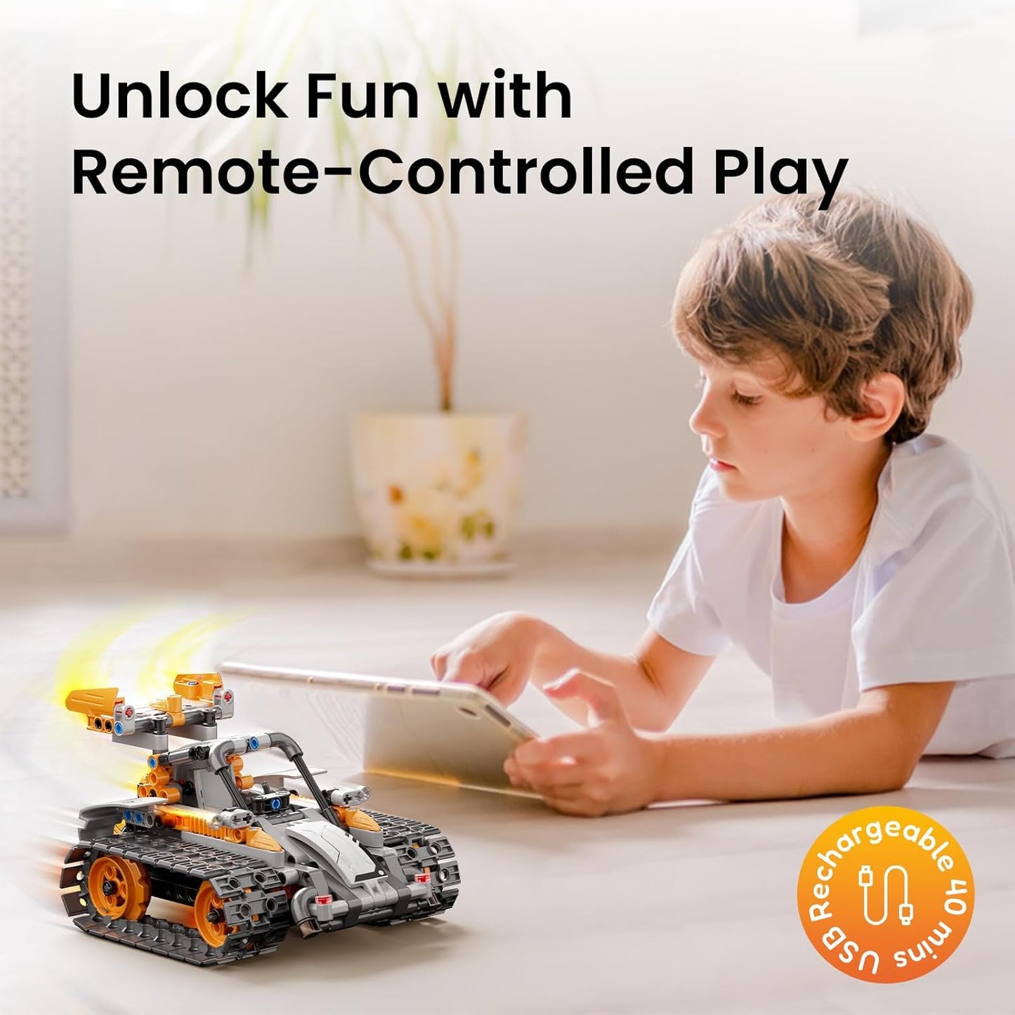 Sillbird Robot Building Kit with Remote Control STEM Gifts for Kids Boys Age 8-12, Coding Technic Robotics Toy for Birthday - Buildable 5in1 Models with 488 Pieces - Orange