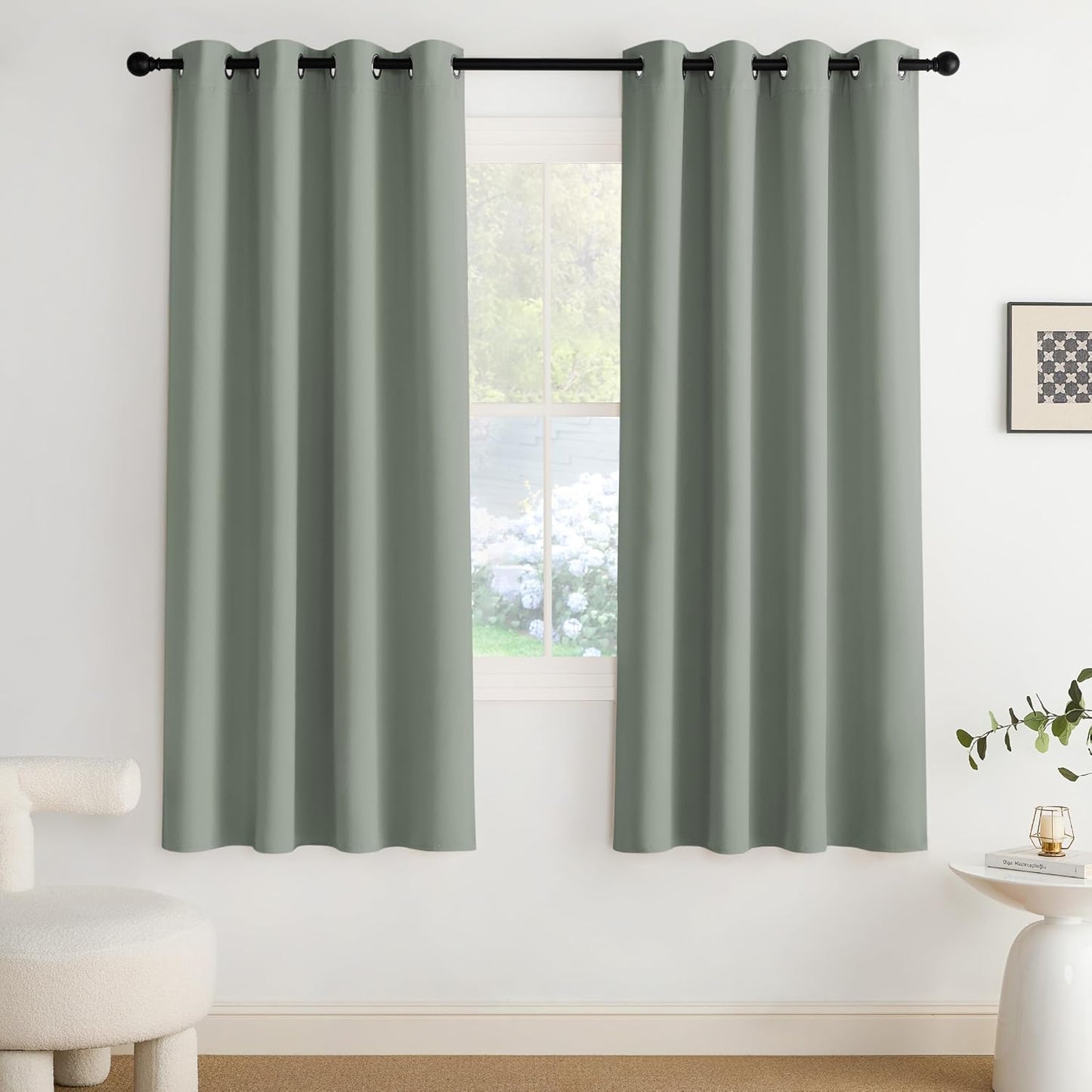 NICETOWN Sage Green Blackout Curtains 72 inch Long, Summer Room Daekening Thermal Insulated Grommet Privacy Energy Saving Shades for Bedroom, Living Room, Laundry, Closet, 2 Panels, W52