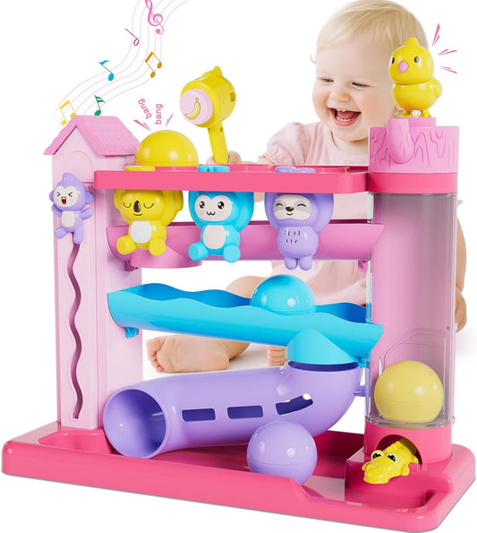 Musical Toy for 1-2 Year Old Girls,Educational Baby Toys 12-18 Months,Ball Drop Toy with English & Spanish,Fine Motor Toys for Toddlers 1-3,Birthday Gift for 1+ Year Old Girl (Pink)