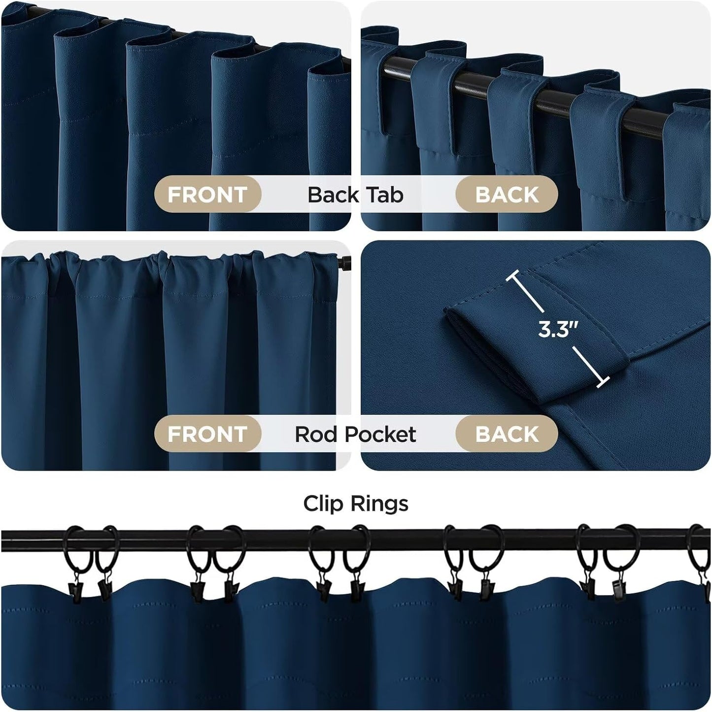 Joydeco Blackout Curtains 84 Inch Length 2 Panels Set, Black Out Curtains for Bedroom, Room Darkening Drapes for Living Room Window (W37 x L84 Inch, Navy Blue)
