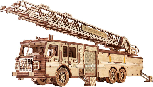 Wood Trick Rescue Firetruck Movable - Rotating Extendable Ladder - 3D Wooden Puzzles for Adults and Kids to Build - Rides up to 20 ft - Wooden Models Engineering DIY Project Mechanical Model Kit