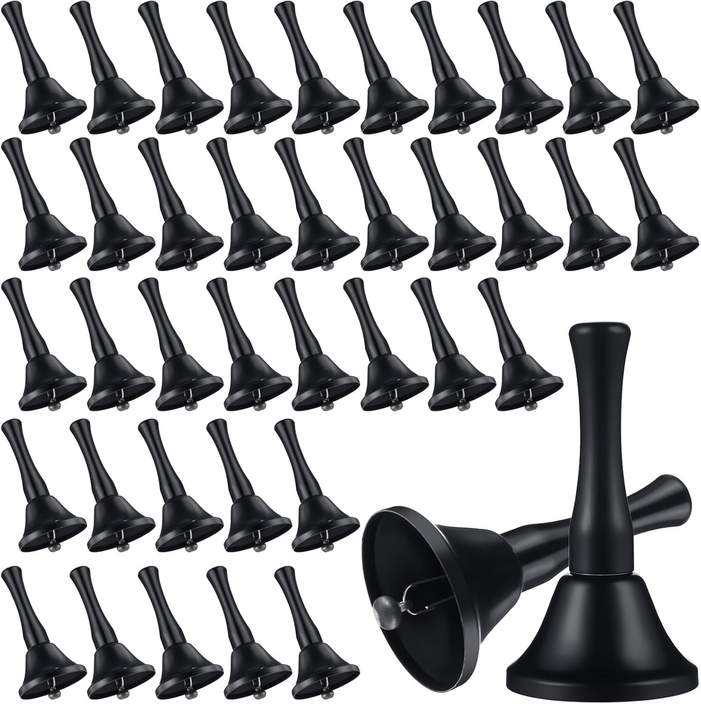 Yeshone 50 Pcs Hand Steel Call Bells Bulk Wedding Dinner Service Bells with Wood Handles for the Sick Elderly Alert Classroom Alarm, 1.97 x 3.66 Inches (Black)