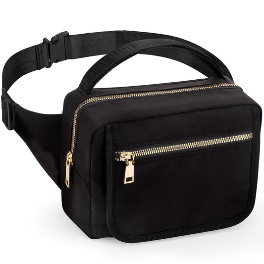 printe Small Diaper Bag with Portable Changing Pad, Crossbody Women Waist Bag with Wipes Pocket for Travel, Stroller Funny Pack, Black