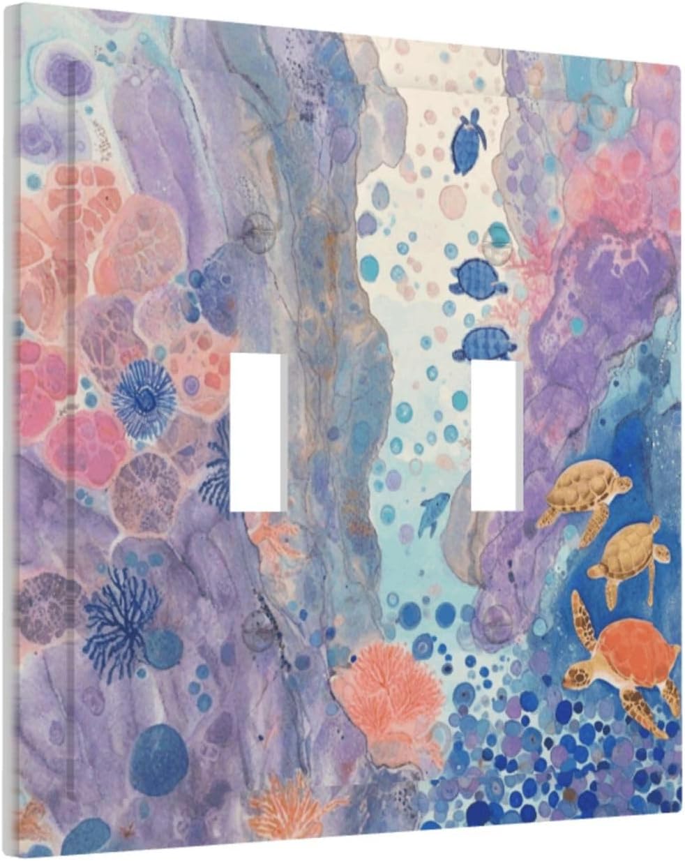 Turtle Coral Fish Watercolor Colorful Underwater World Decorative Switch Plates 2 Gang Double Toggle Outlet Light Switch Cover Wall Plate Electrical Faceplate for Kids Room Home Decor
