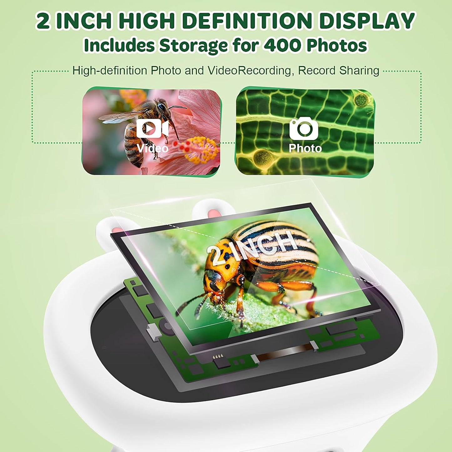 HUTACT Kids Portable Microscope with 2'' Screen - 1000X Digital Handheld Microscope with Prepared Slides Kit, Christmas Birthday Gifts for Kids All Age