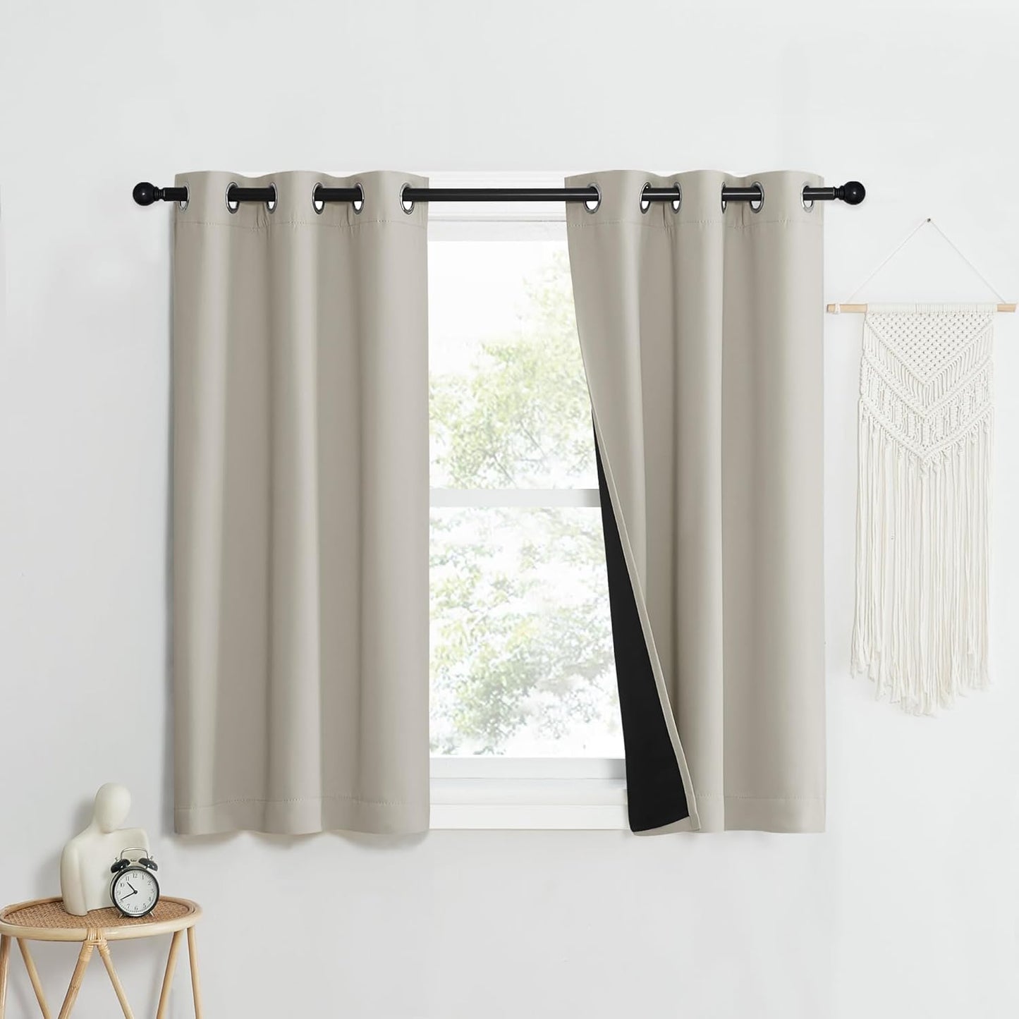 NICETOWN Natural 100% Blackout Lined Curtains, 1 Pair, 37" Width x 50" Length Each Panel, 2 Thick Layers Narrow Wide Window Treatment Panels Thermal Insulated Drapes for Kitchen Small Window