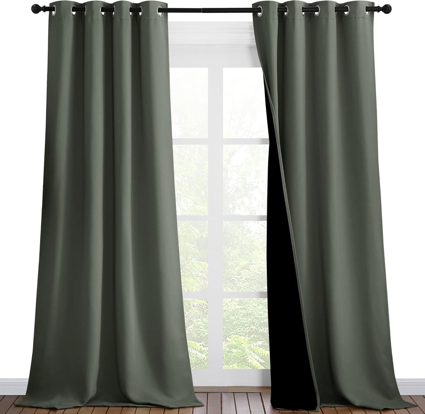 NICETOWN Dark Mallard Blackout Curtains 90 inches Long, Full Light Blocking Drapes with Black Liner for Nursery, Thermal Insulated Draperies for Hall, Villa (2 Pieces, 46" Wide per Panel)