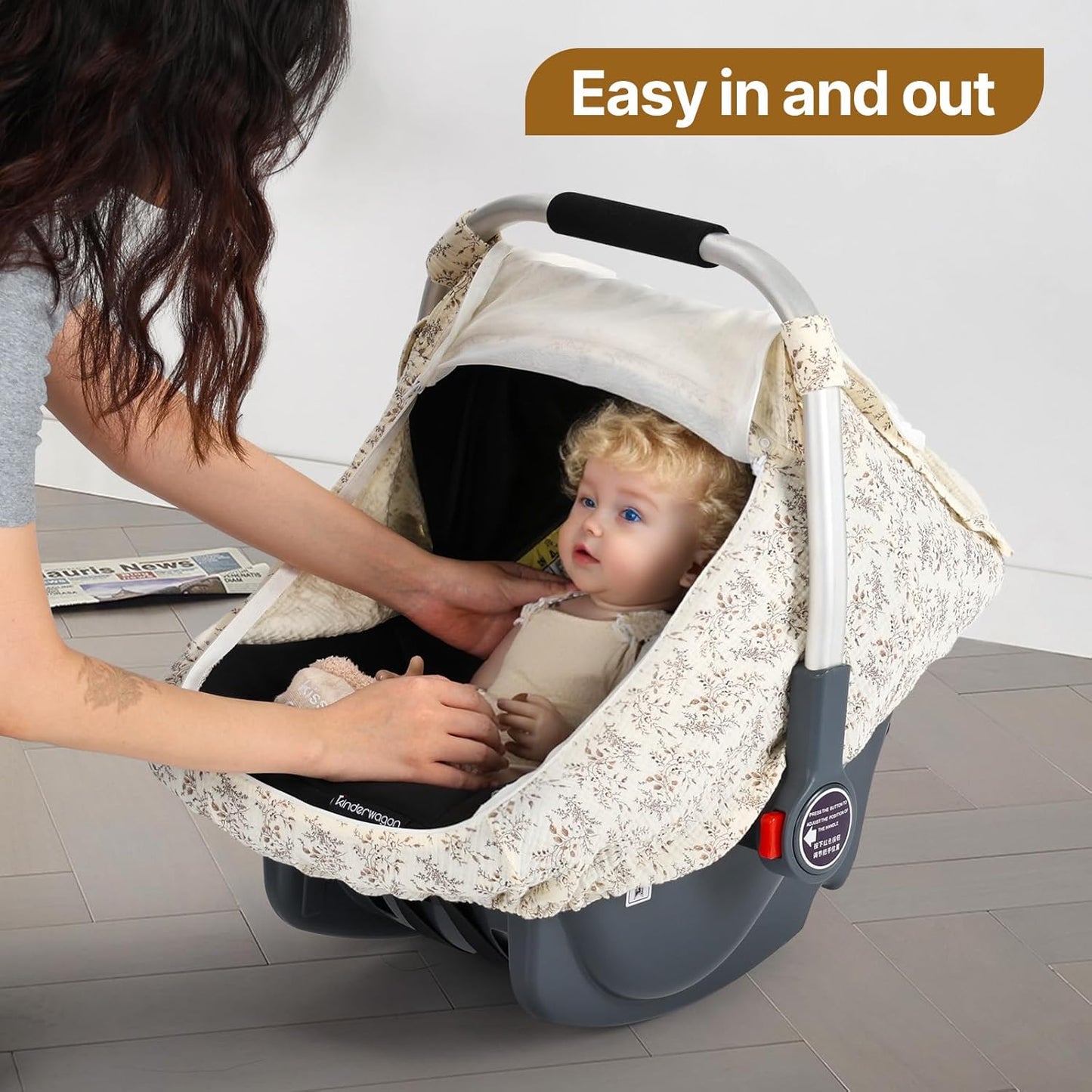 Beberoad Love Baby Car Seat Cover, Breathable Mesh Window & Windproof Canopy, Universal Fit for Infant Car Seats – Lightweight, Easy Install (Beige)