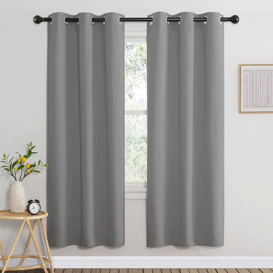 NICETOWN Blackout 72 inch Curtains for Kids Room, Grommet Room Darkening Thermal Insulated Solid Window Treatments Sound Reducing for Bedroom, 2 Panels, W37 x L72, Silver Grey