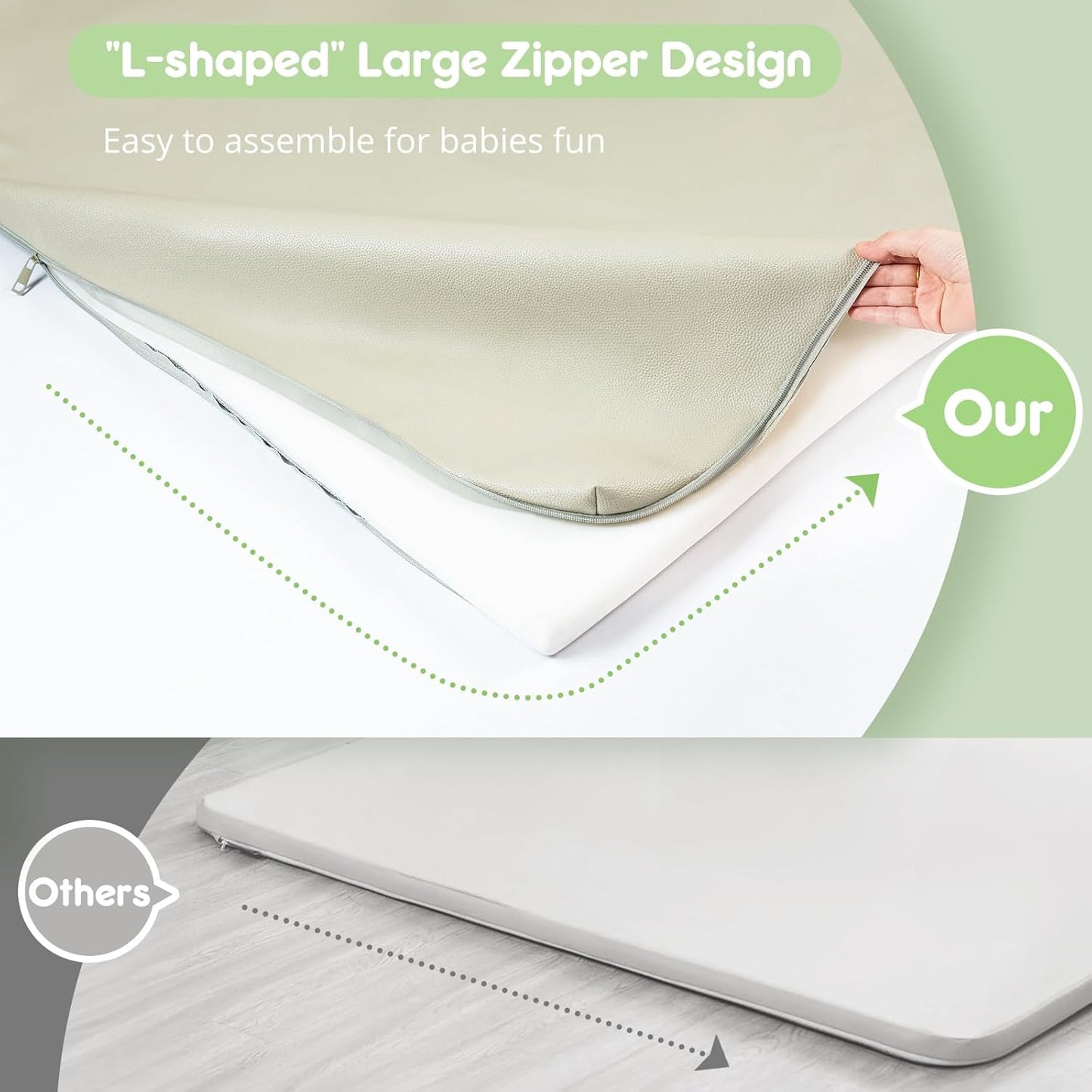 Padded Baby Play Mat, Super Soft Vegan Leather Baby Mat for Floor, 48x48 Thick Foam Cushioned Play Mat for Babies 6-12 Months, Fits Nicely Into 50x50 Playpen Mat, Grayish Green