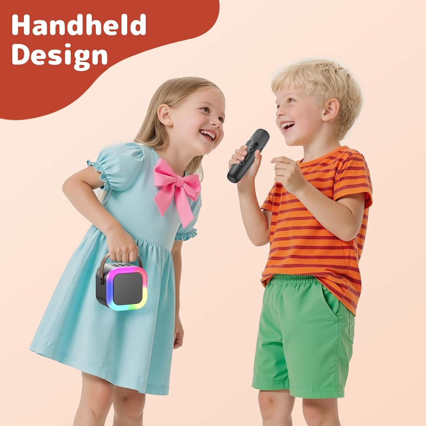 Fede Karaoke Machine for Kids Adults, Mini Karaoke Machine with 2 Wireless Microphones, Portable Bluetooth Speaker with Voice Changing Effects & LED Lights, Best Gifts Toys for Girls and Boys