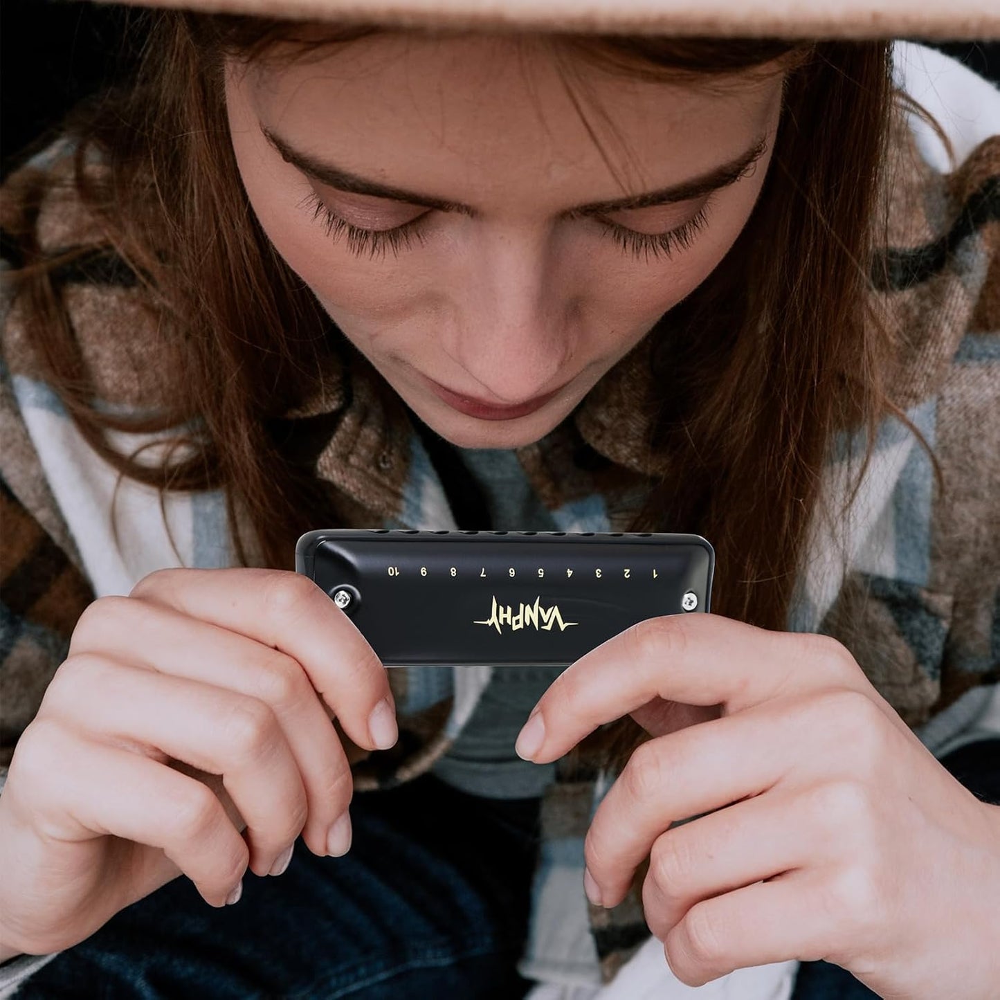 Harmonica VANPHY C Harmonica 10 Holes 20 Tones Blues Diatonic Mouth Organ for Kids Beginners Students Adults & Professionals with Case（Black）