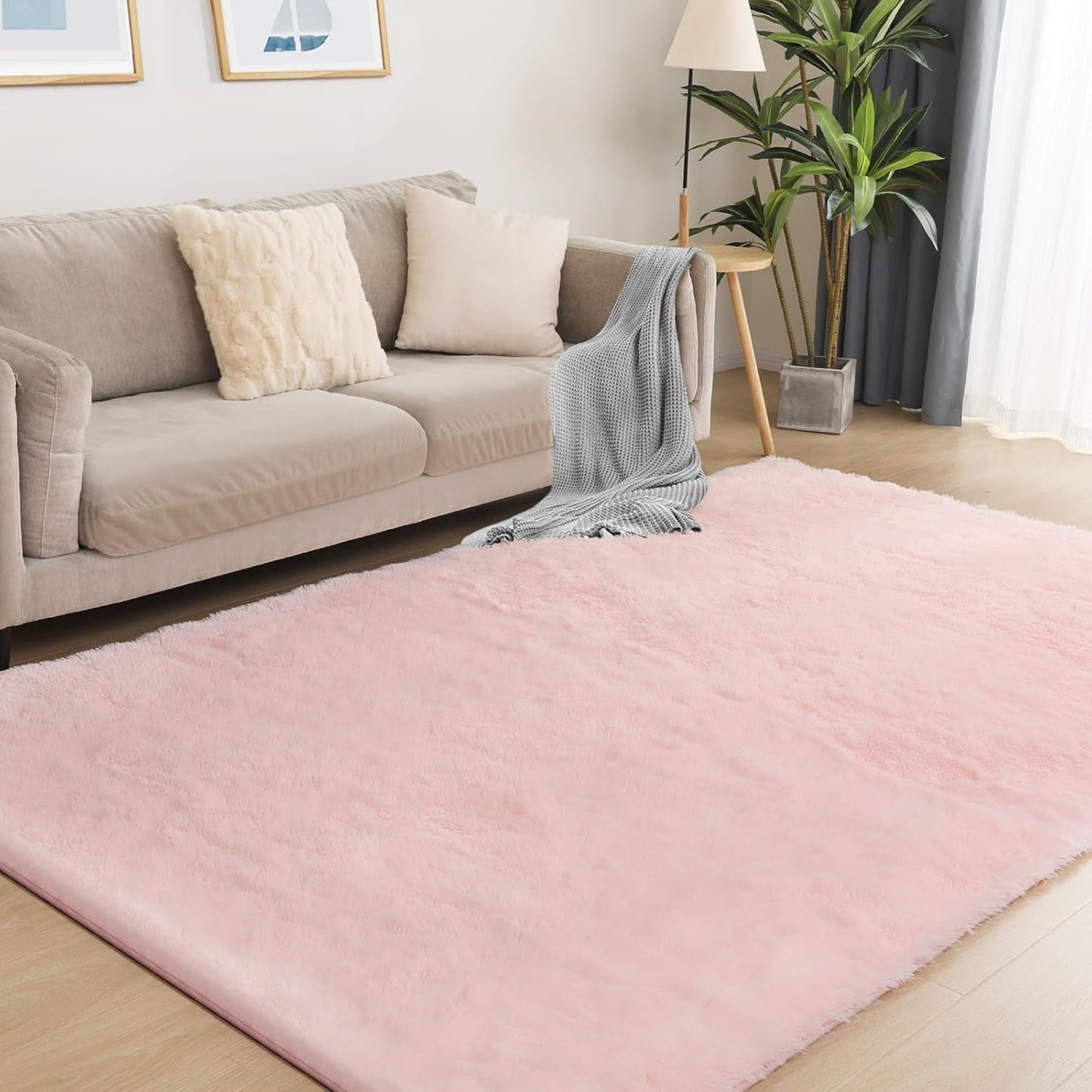 Soft 8x10 Pink Rug, Fluffy Area Rugs for Living Room, Plush Area Rugs for Bedroom, Non-Slip Indoor Carpet for Nursery, Study Room, Kids Room, Room Decor
