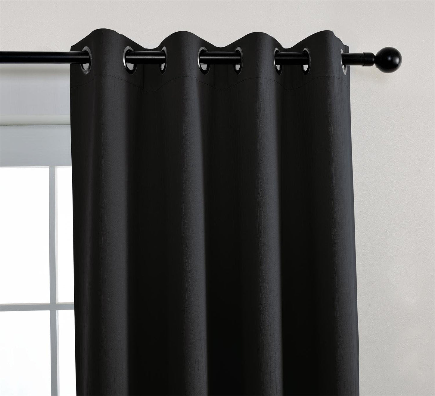MIUCO Room Darkening Texture Linen Look Blackout Grommet Curtains for Office Set of 2 52x84 Inch Long Black