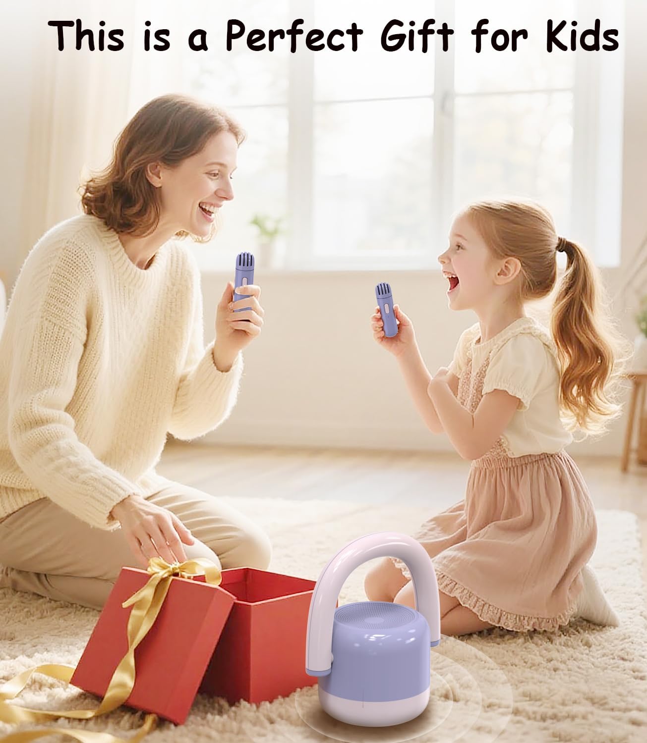 EWA Portable Mini Metal Karaoke Machine, Bluetooth Karaoke Speaker with 2 Wireless Microphones, Ideal Gifts for Girls Boys Family Home Party Birthday Christmas Toys Gifts-(Purple)