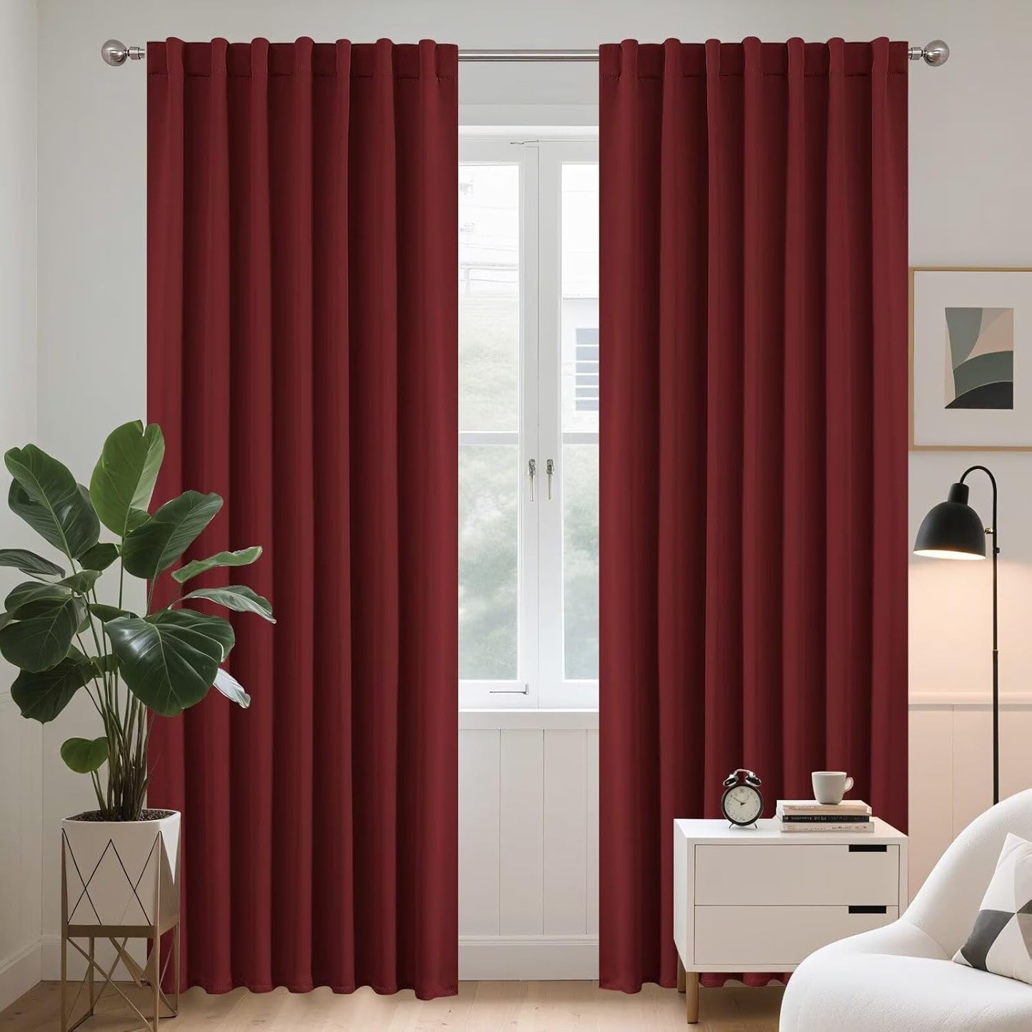 Joydeco 90 Inch Blackout Curtains for Bedroom, Thermal Insulated Black Out Curtains, Room Darkening Drapes for Living Room Window Rod Pocket Back Tab (W52 x L90 Inch, Burgundy Red)
