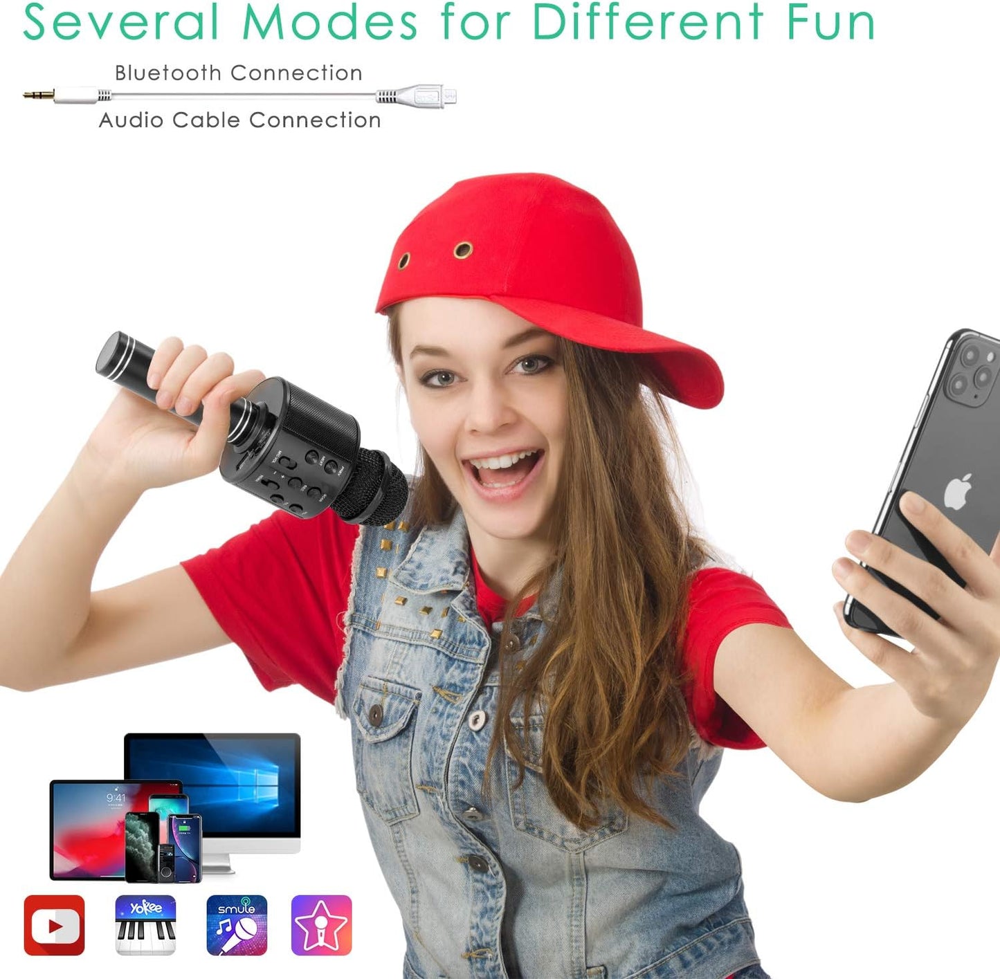KIDWILL Wireless Bluetooth Karaoke Microphone for Kids and Adults, 5-in-1 Portable Handheld Karaoke Mic Speaker Player Recorder with Adjustable Remix FM Radio for Girls Boys Teens Adults