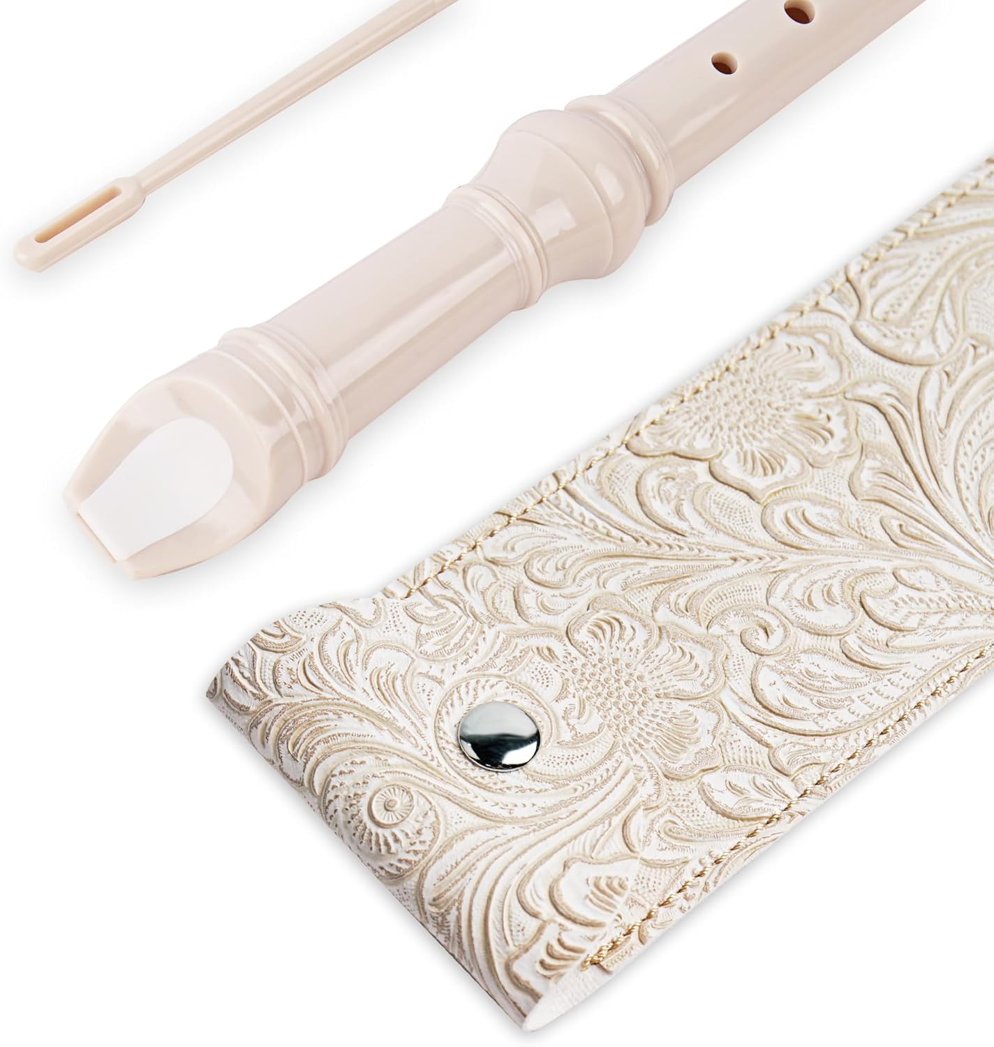 Recorder Instrument for Beginner Adults,8-Hole Soprano Descant Recorder Music Flute with with Cleaning Rod & Leather Case For Home Entertainment(3-Carved White)