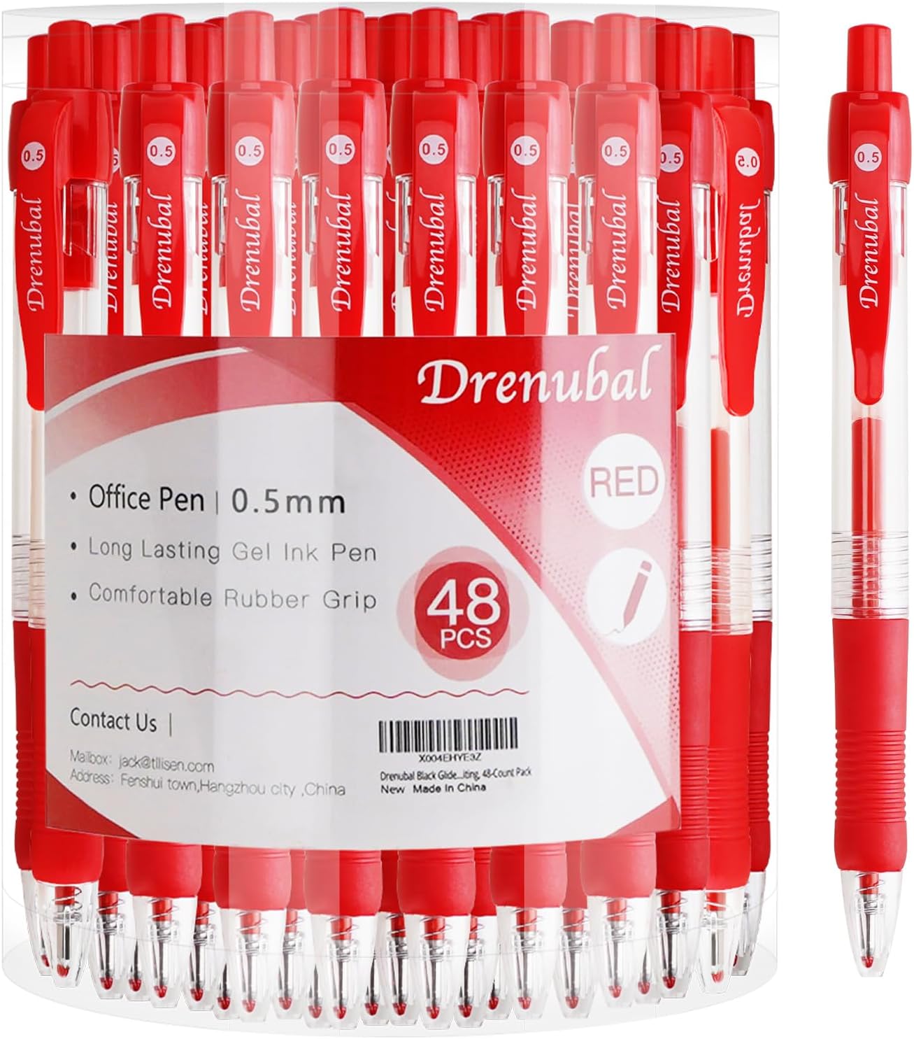 Red Ballpoint Pens with Rubber Grip，Fine(0.5mm) Point Retractable-Set of 48 Writing Pens for School Office