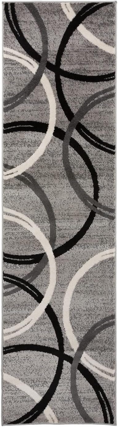 Rugshop Modern Wavy Circles Design Runner Rug 2' x 10' Gray