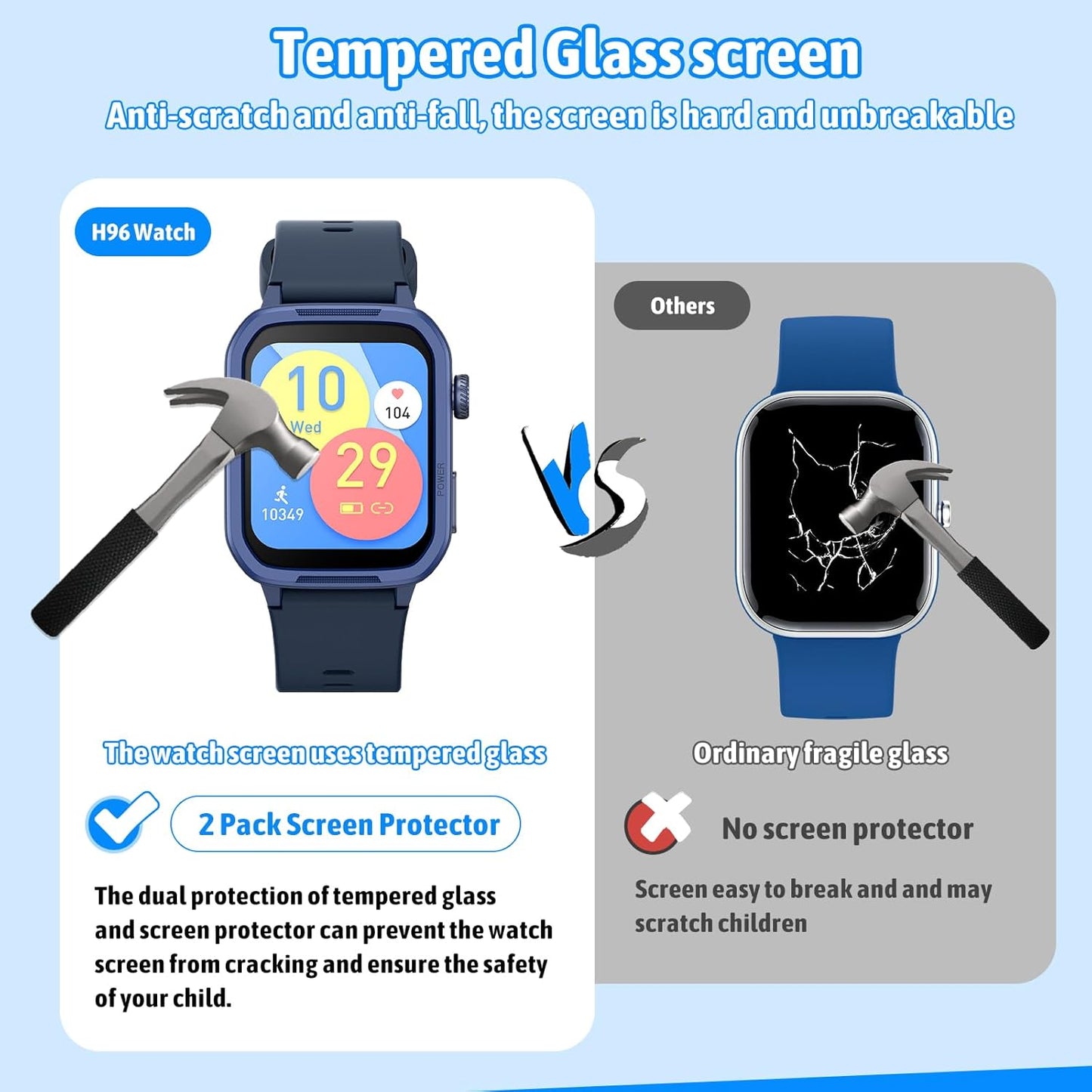Smart Watch for Kids No Phone Needed, Tempered Glass Fitness Tracker Boy Teens with 19 Sport Modes, Pedometer, Sleep Monitor, Kids Watch Birthday Gifts Toy Gift for Girls Boys 6-16 (Blue)