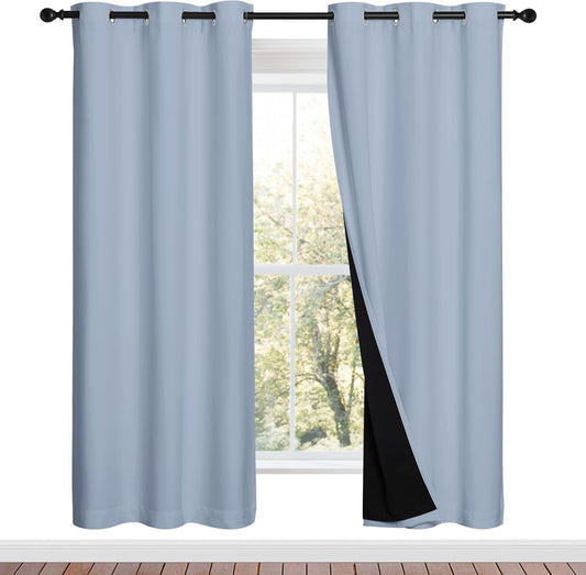 NICETOWN Full Shade Curtain Panels, 37" Wide x 70" Long, Vintage Blue, Pair of Thermal Insulated & Energy Efficiency Blackout Drapes for Living Room, Lined Silky Performance Window Dressing
